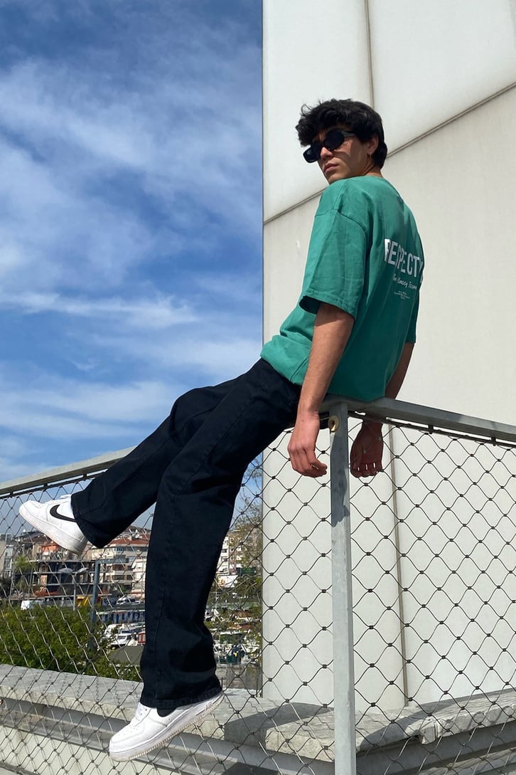 Respective Baskılı Yeşil Oversize Tshirt