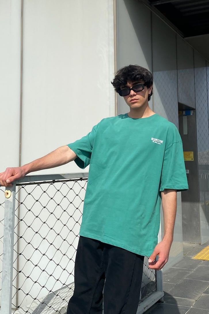 Respective Baskılı Yeşil Oversize Tshirt