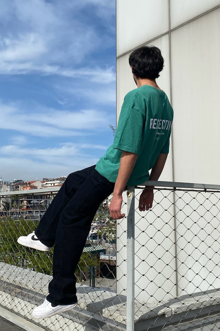Respective Baskılı Yeşil Oversize Tshirt
