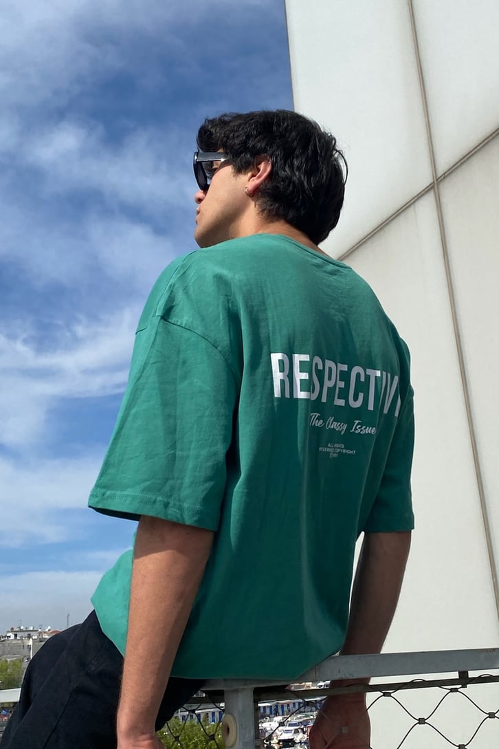 Respective Baskılı Yeşil Oversize Tshirt