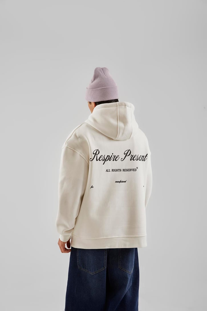 Respire Present Baskılı Beyaz Oversize Hoodie