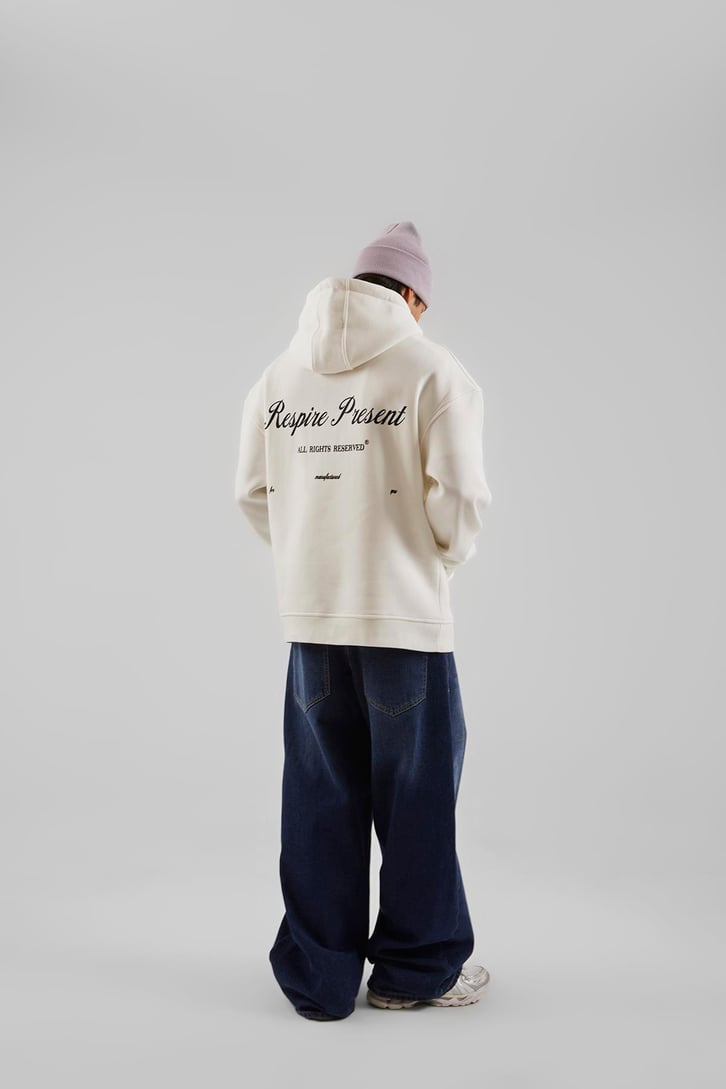 Respire Present Baskılı Beyaz Oversize Hoodie