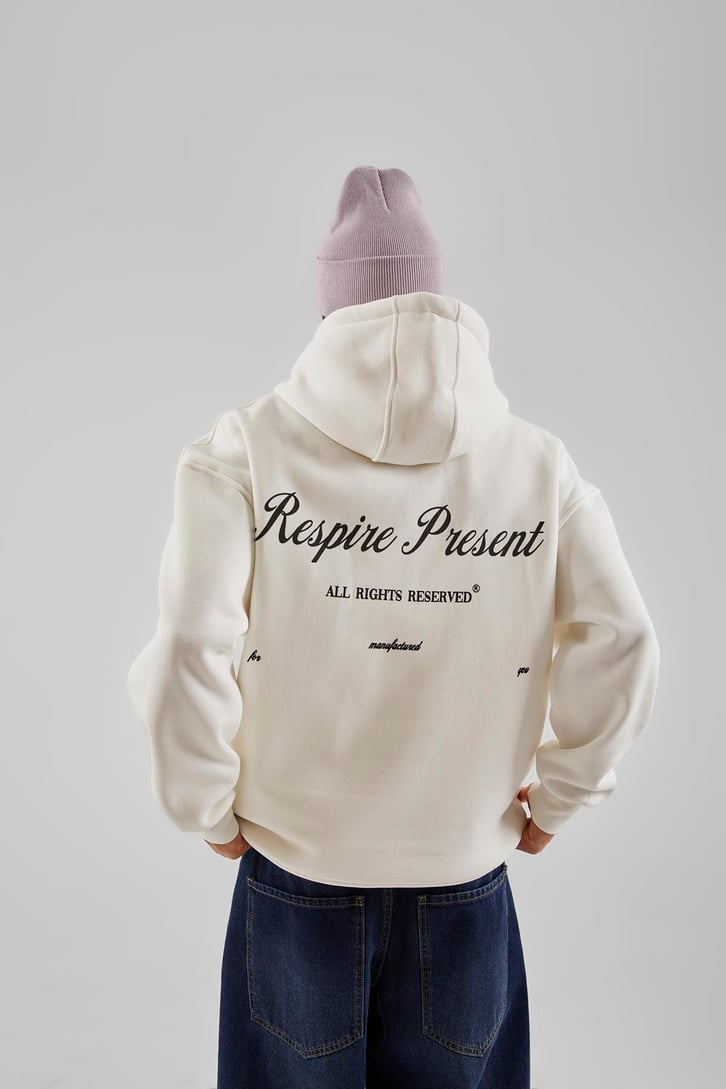 Respire Present Baskılı Beyaz Oversize Hoodie