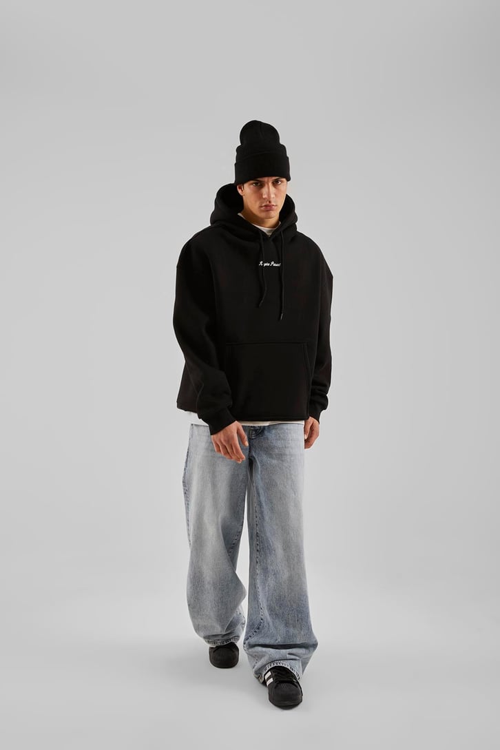 Respire Present Baskılı Siyah Oversize Hoodie