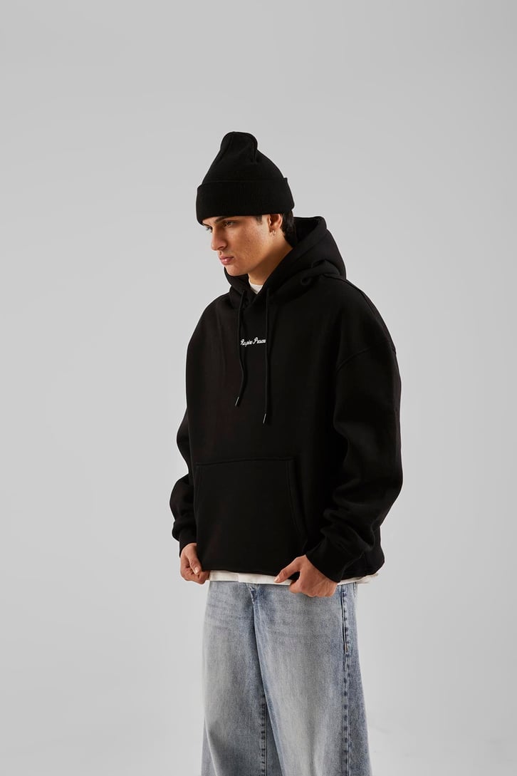 Respire Present Baskılı Siyah Oversize Hoodie