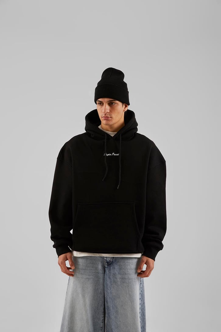 Respire Present Baskılı Siyah Oversize Hoodie
