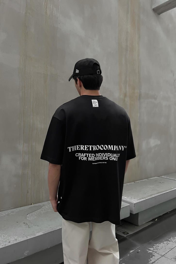 Retro Company Baskılı Siyah Oversize Tişört