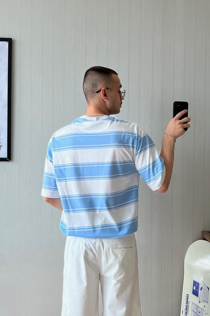Retro Vibe Çift Çizgili Oversize Tişört