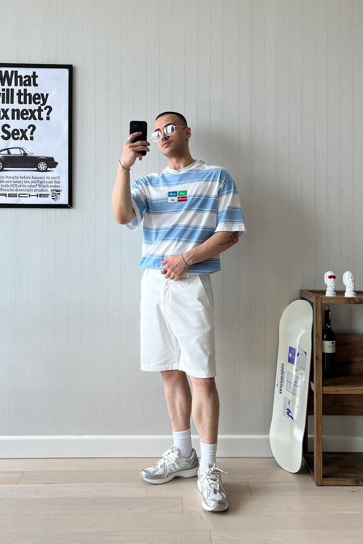 Retro Vibe Çift Çizgili Oversize Tişört