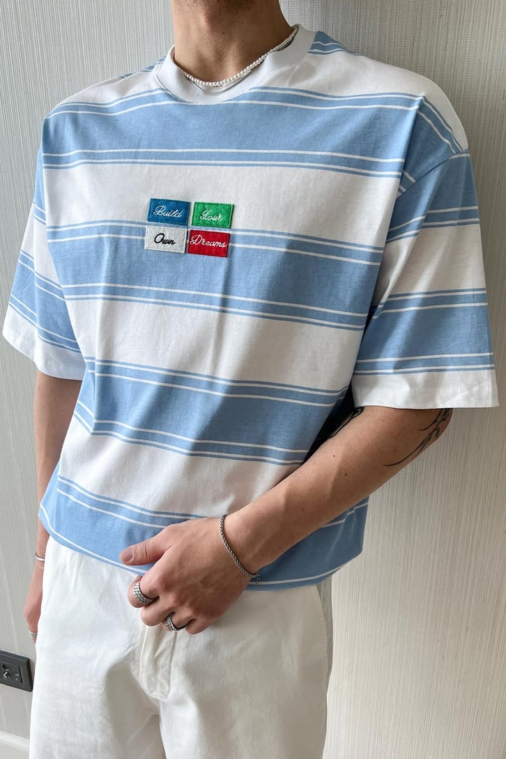 Retro Vibe Çift Çizgili Oversize Tişört