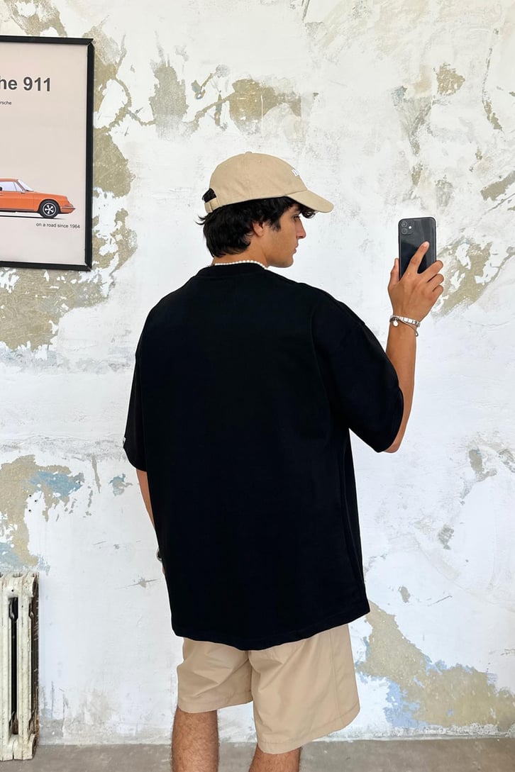 Rev Baskılı Siyah Oversize Tişört