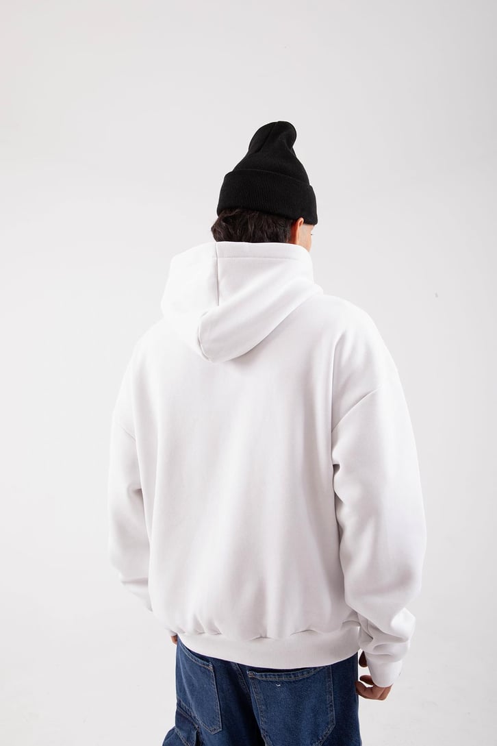 Reverse Baskılı Siyah Oversize Hoodie