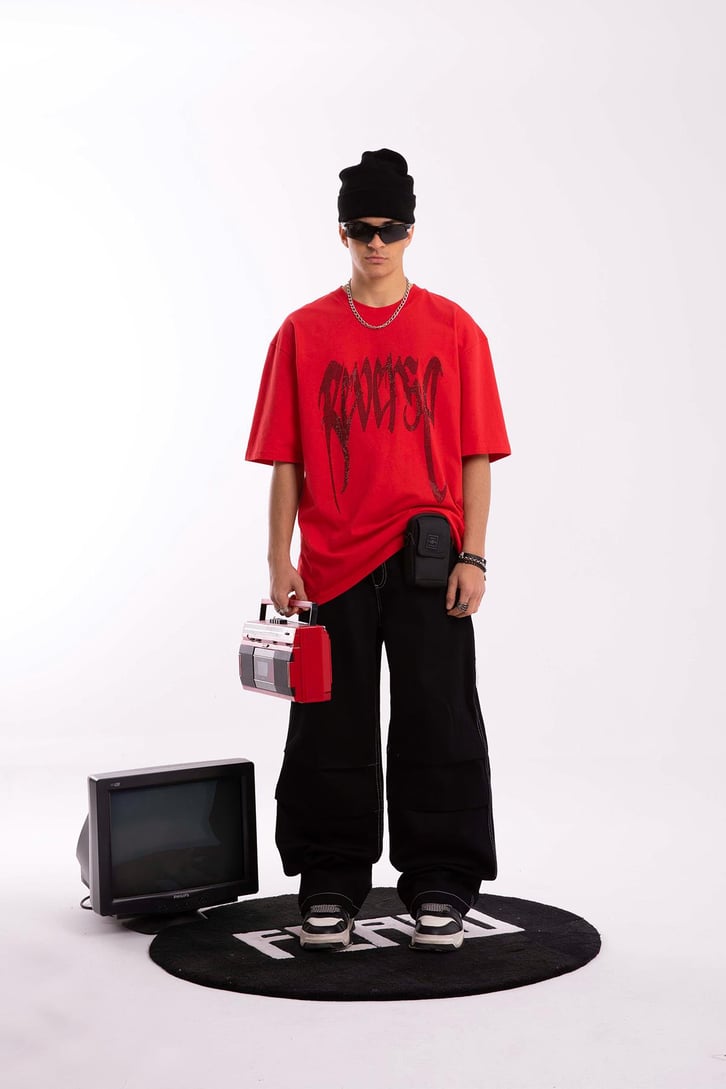 Reverse Taş İşlemeli Oversize Tshirt