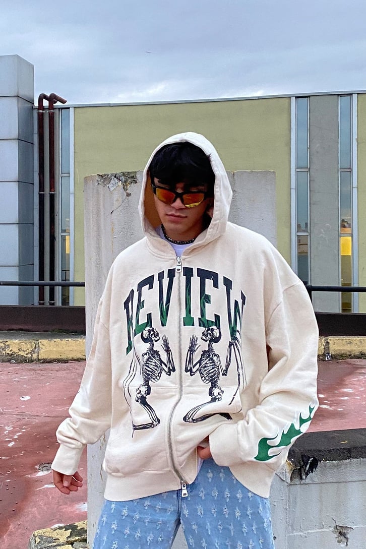 Review Twins Skeleton Oversize Zip-Up Hoodie