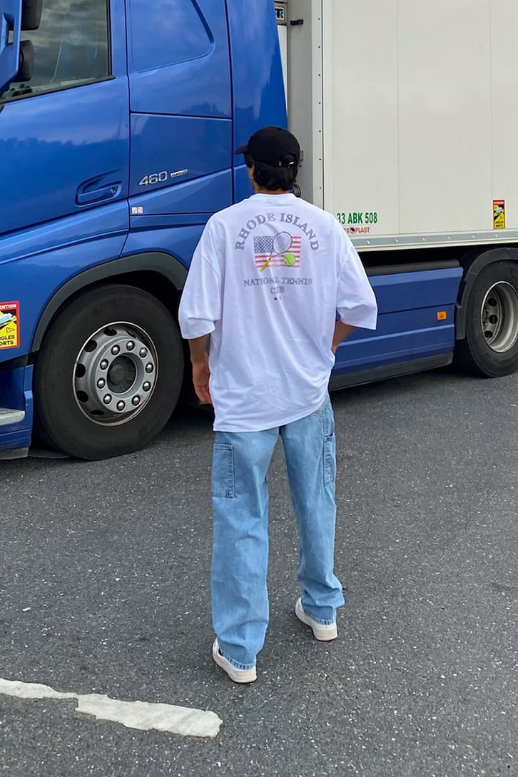 Rhode Island Baskılı Beyaz Oversize Tshirt