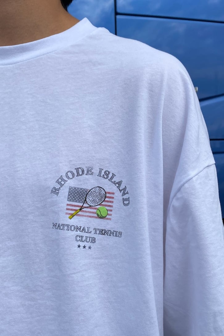 Rhode Island Baskılı Beyaz Oversize Tshirt