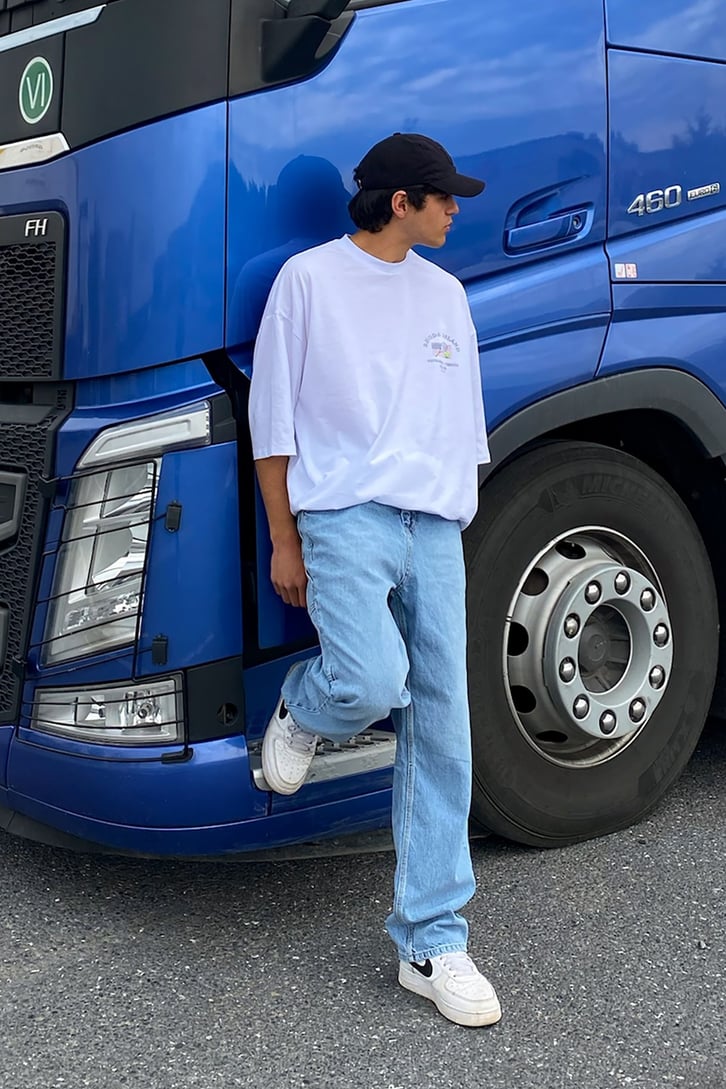 Rhode Island Baskılı Beyaz Oversize Tshirt