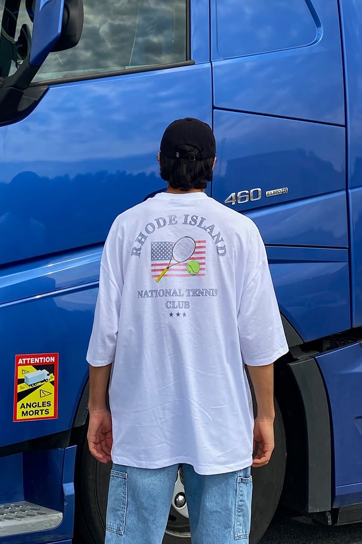 Rhode Island Baskılı Beyaz Oversize Tshirt