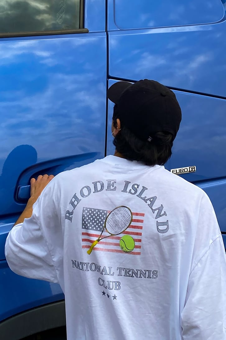 Rhode Island Baskılı Beyaz Oversize Tshirt