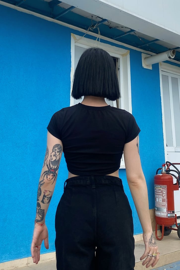 Rib Cage Baskılı Siyah Crop