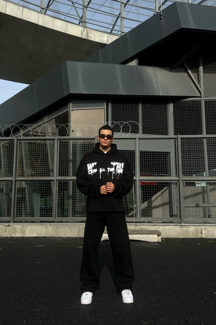 Right Wrong Baskılı Siyah Oversize Hoodie