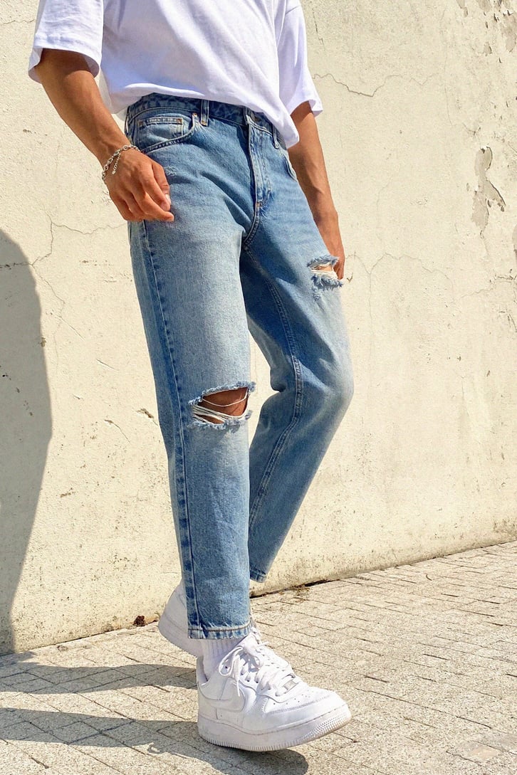 Ripped Buz Mavi Mom Fit Jean
