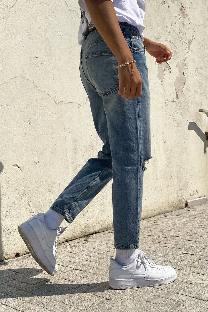 Ripped Buz Mavi Mom Fit Jean