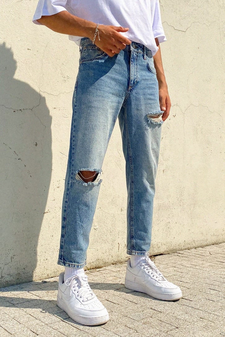 Ripped Buz Mavi Mom Fit Jean