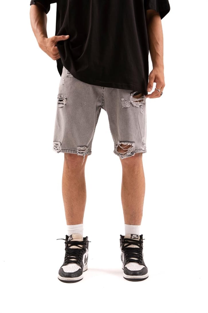 Ripped Detail Acid Wash Jean Şort