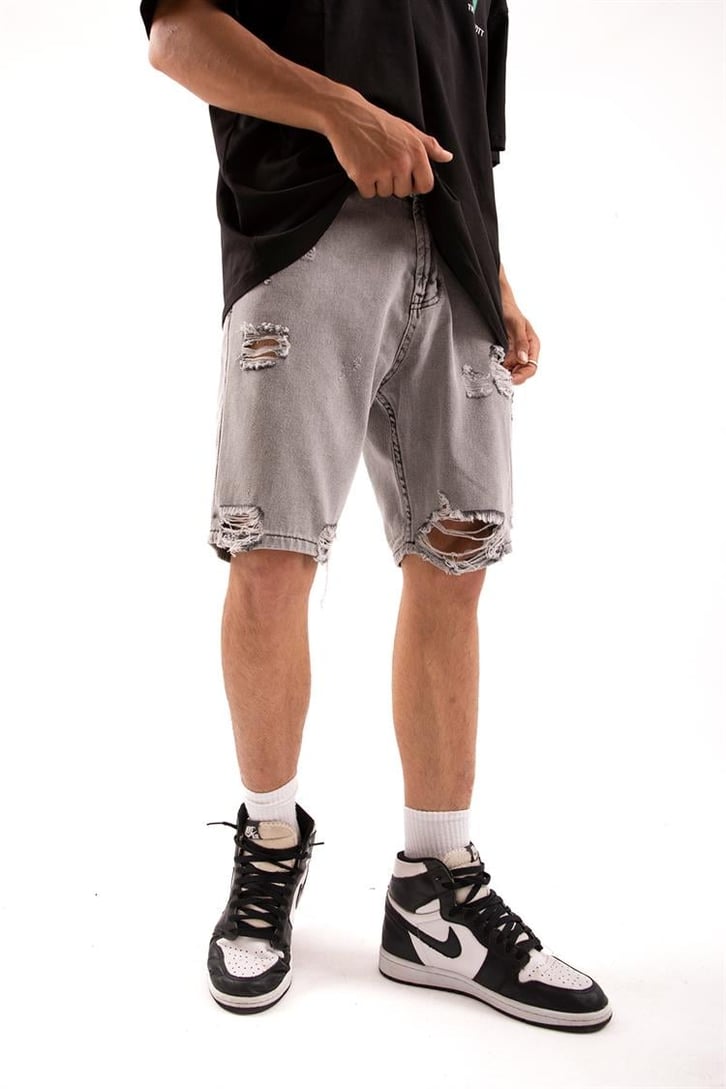 Ripped Detail Acid Wash Jean Şort