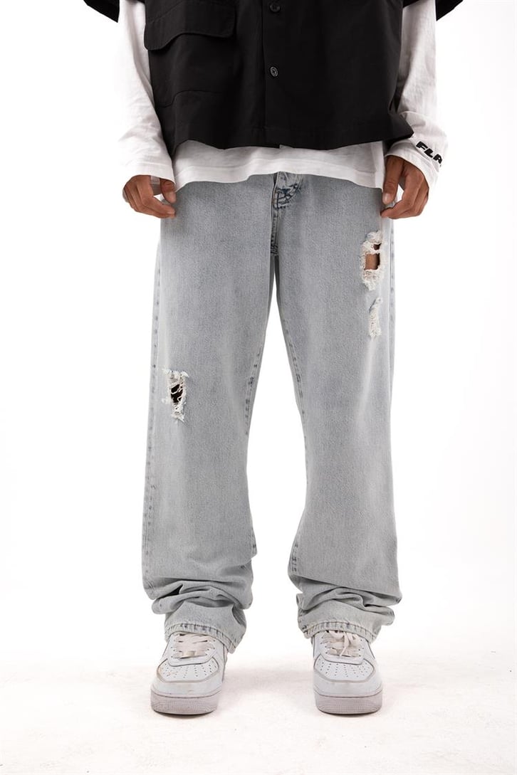 Ripped Detail Açık Mavi Baggy Jean