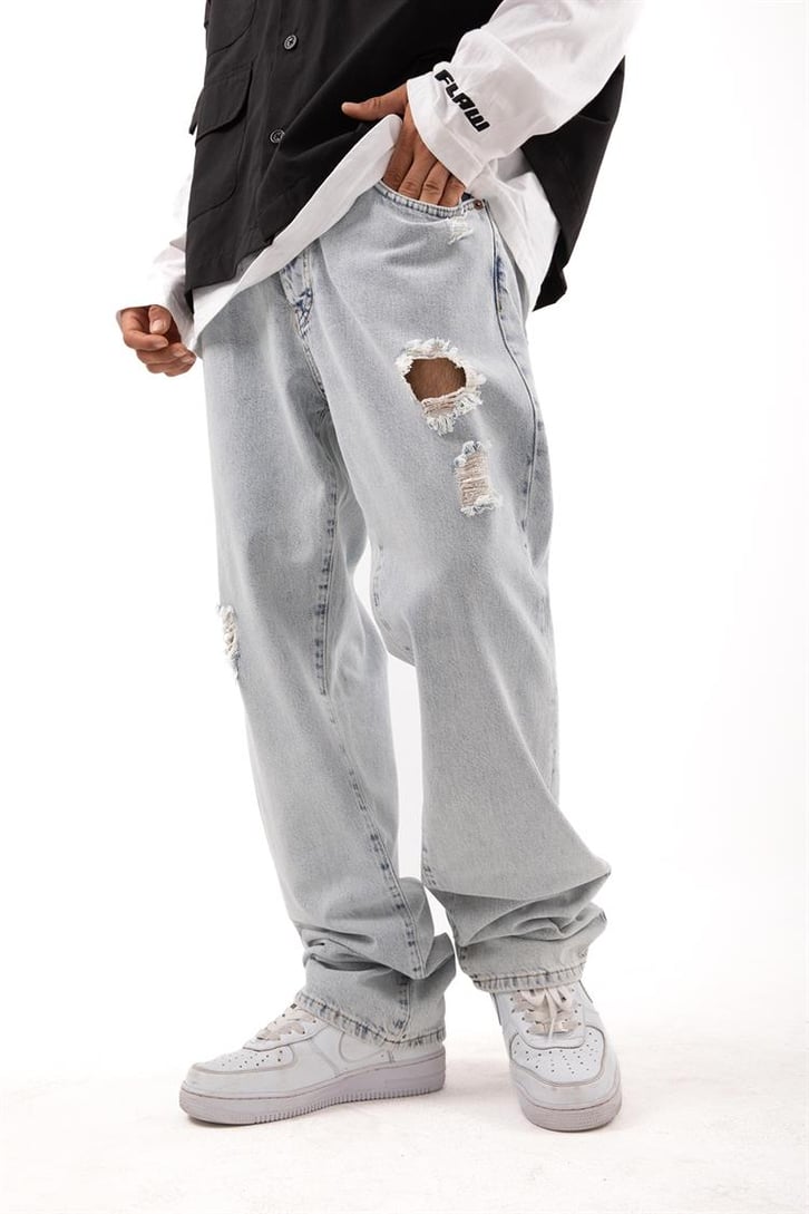 Ripped Detail Açık Mavi Baggy Jean