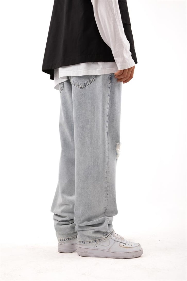 Ripped Detail Açık Mavi Baggy Jean