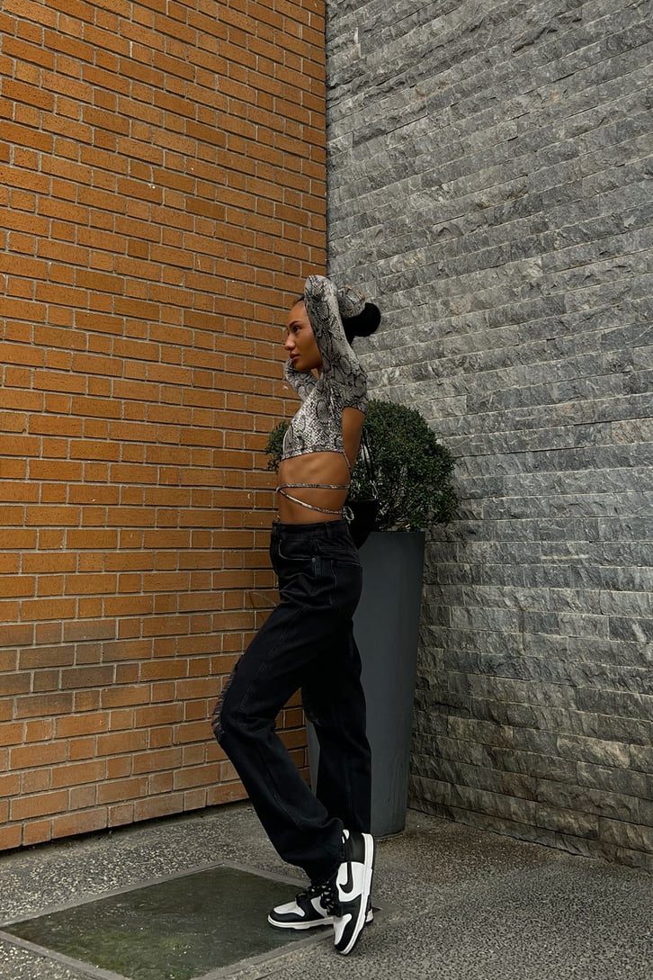 Ripped Detail Antrasit Baggy Jean