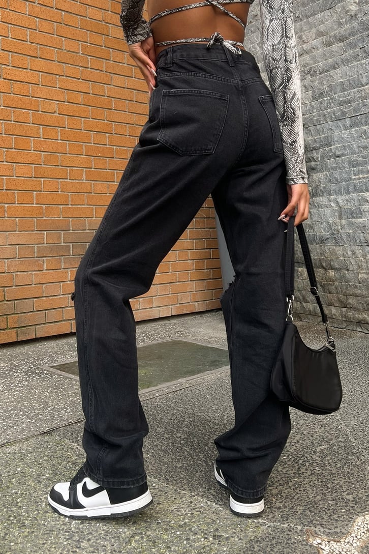 Ripped Detail Antrasit Baggy Jean