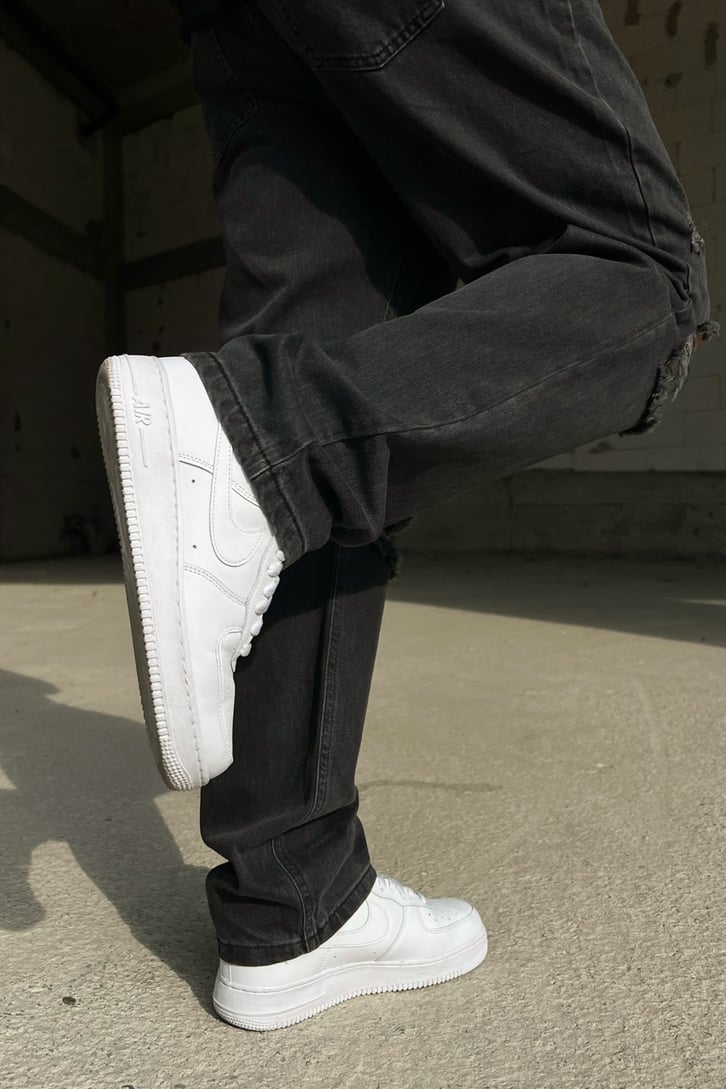 Ripped Detail Antrasit Baggy Jean