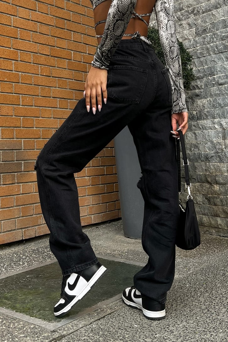 Ripped Detail Antrasit Baggy Jean