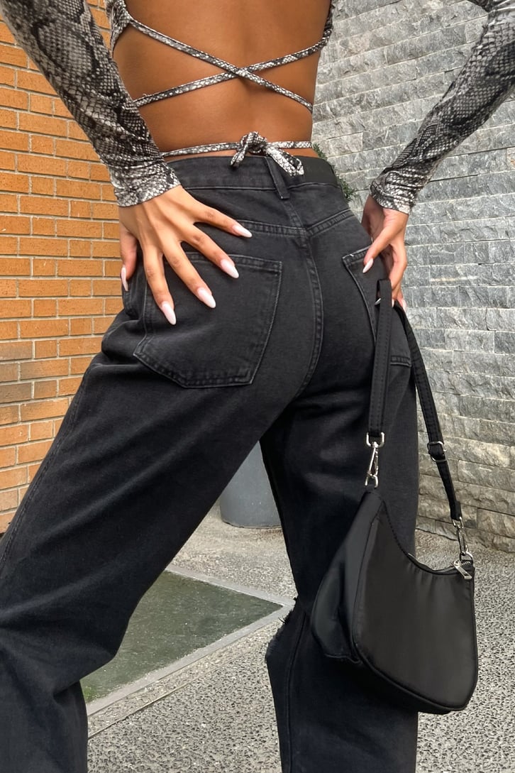 Ripped Detail Antrasit Baggy Jean