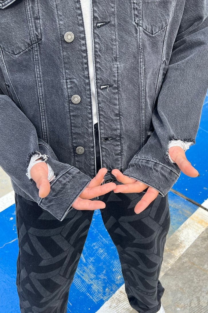Ripped Detail Antrasit Kot Ceket