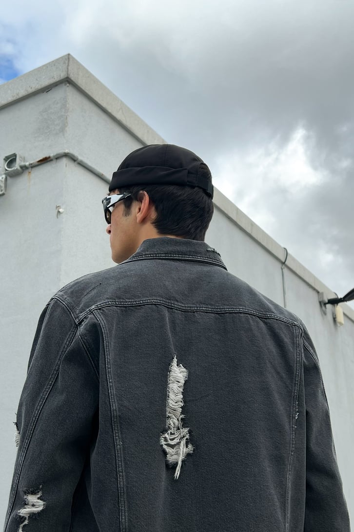 Ripped Detail Antrasit Kot Ceket