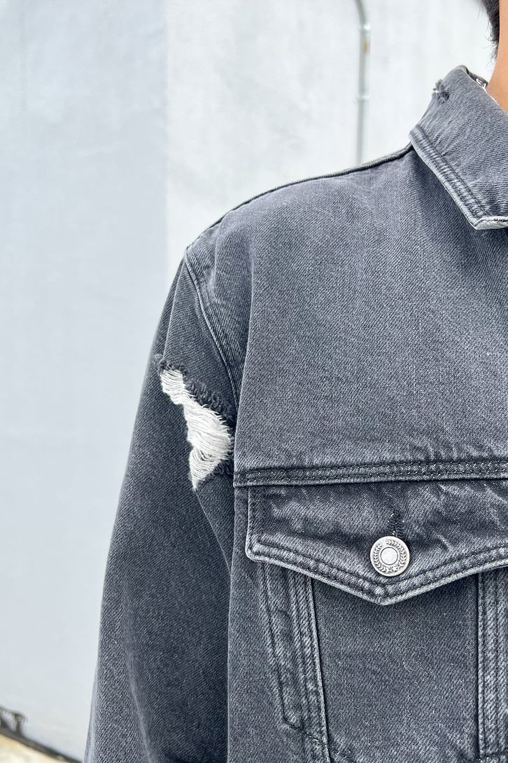 Ripped Detail Antrasit Kot Ceket