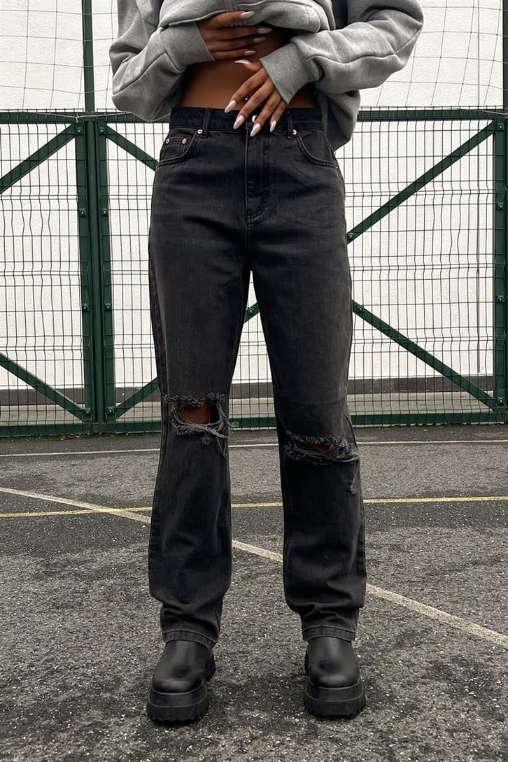 Ripped Detail Antrasit Regular Fit Jean