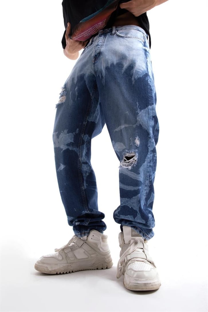 Ripped Detail Batik Desen Mavi Regular Fit Jean