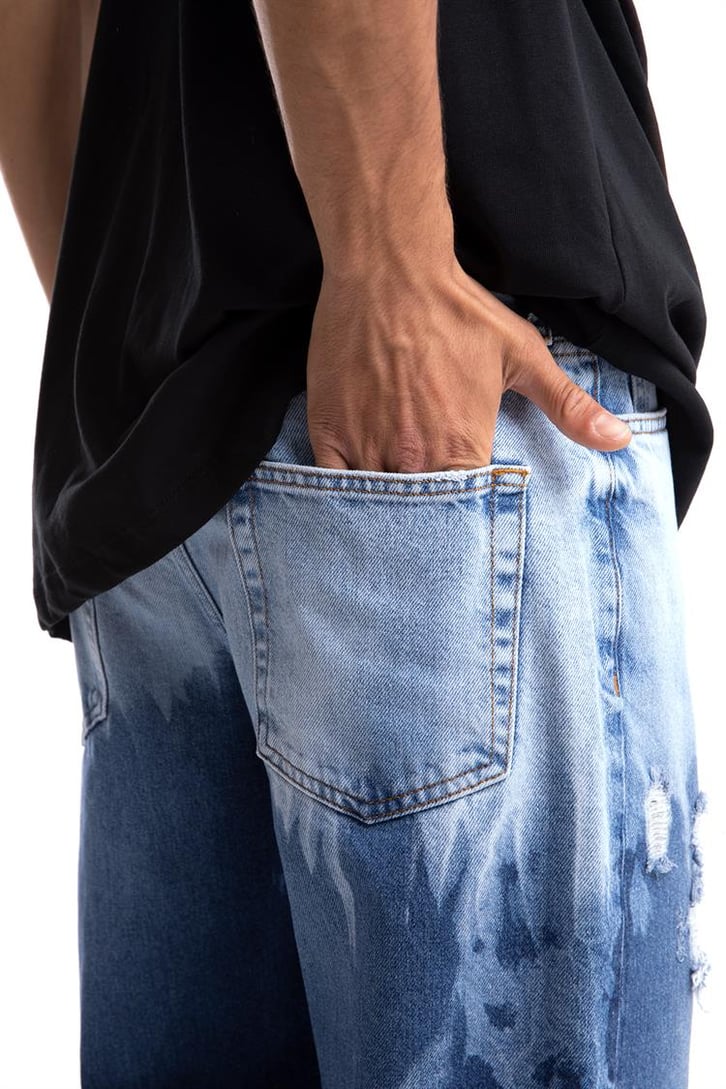 Ripped Detail Batik Desen Mavi Regular Fit Jean