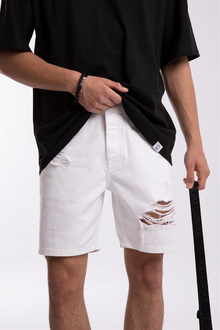 Ripped Detail Beyaz Jean Şort