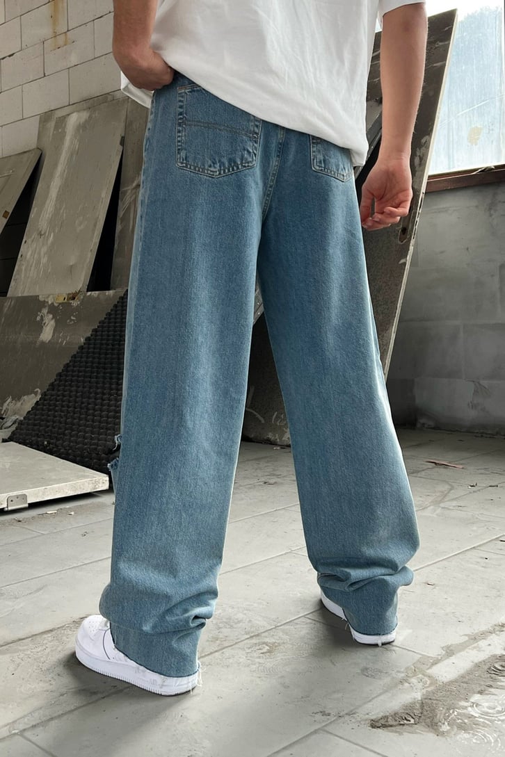 Ripped Detail Buz Mavi Baggy Jean