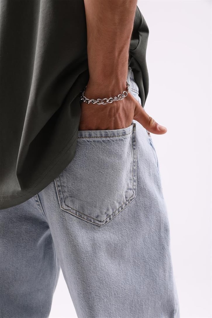 Ripped Detail Buz Mavi Baggy Jean