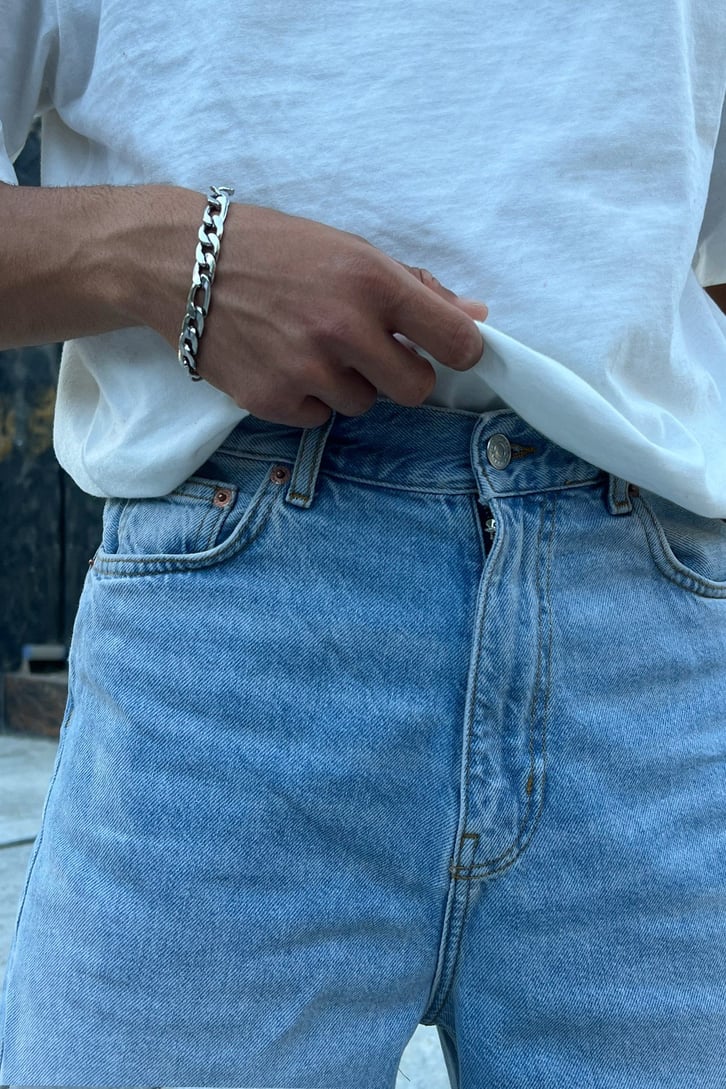 Ripped Detail Buz Mavi Baggy Jean