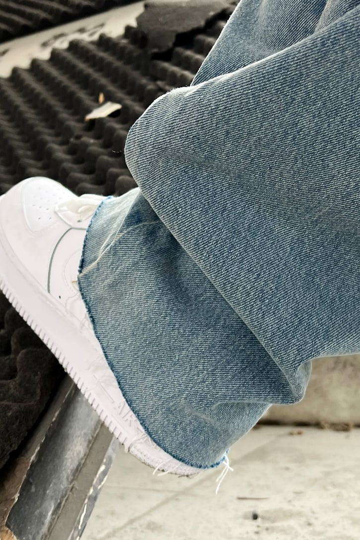 Ripped Detail Buz Mavi Baggy Jean