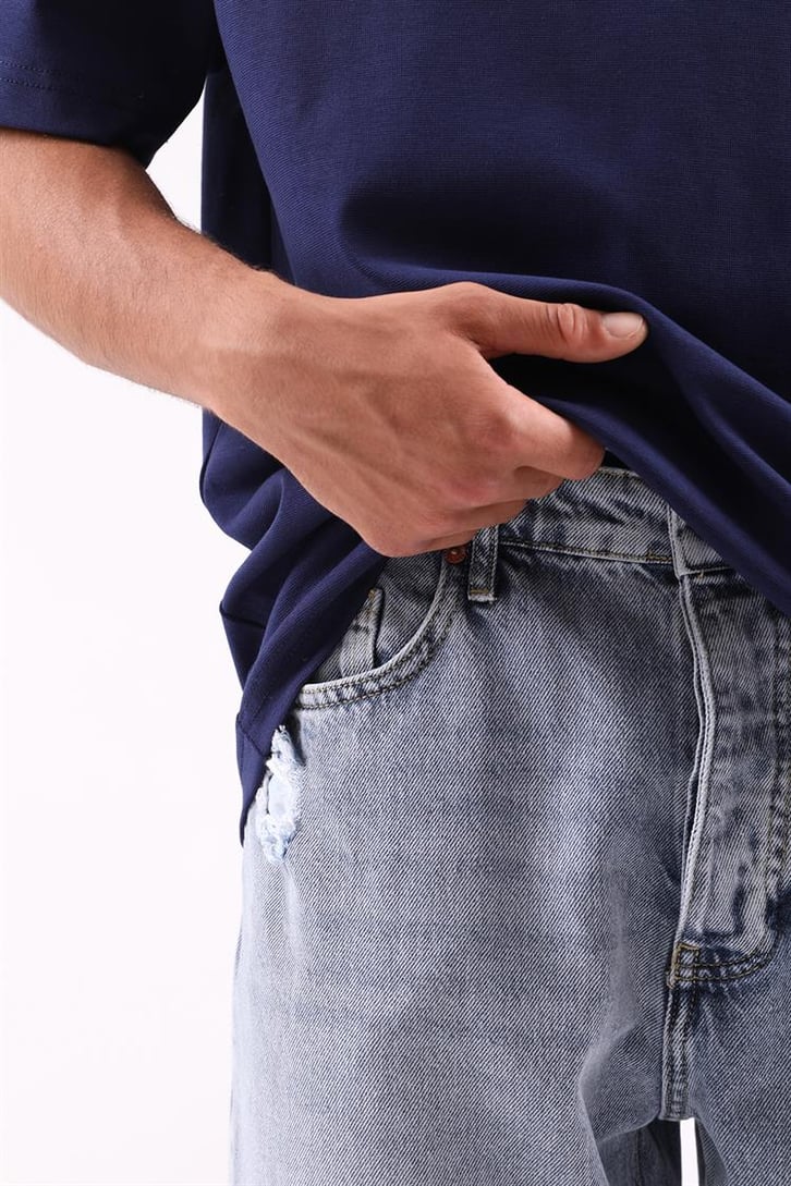 Ripped Detail Buz Mavi Baggy Jean
